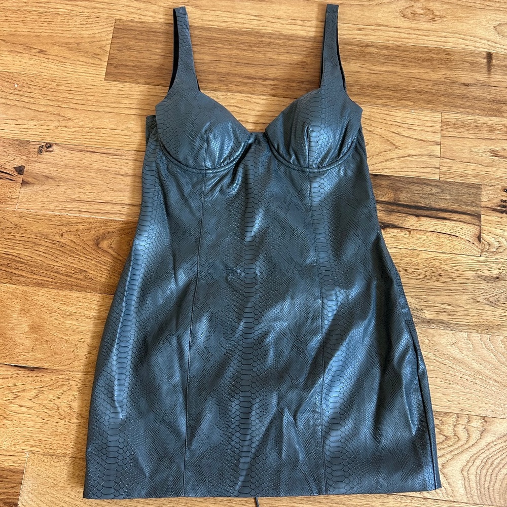 Naked Wardrobe Snakeskin Embossed Lace-Up Faux Leather Minidress size L